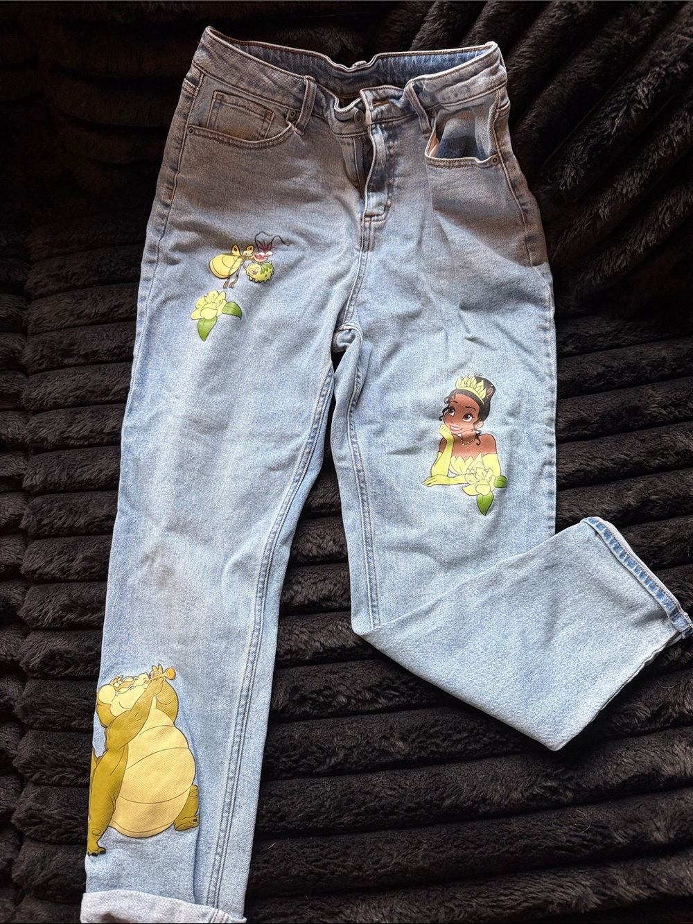 Disney Light Blue Women's High-Rise Jeans with Princess Tiana & Frog Art